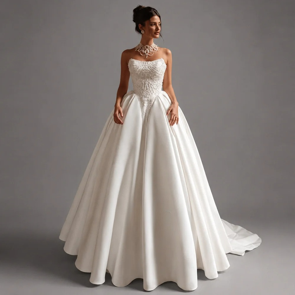 Embroidery Online Designs - Customized Elegant Wedding Dress Lace Pearl
