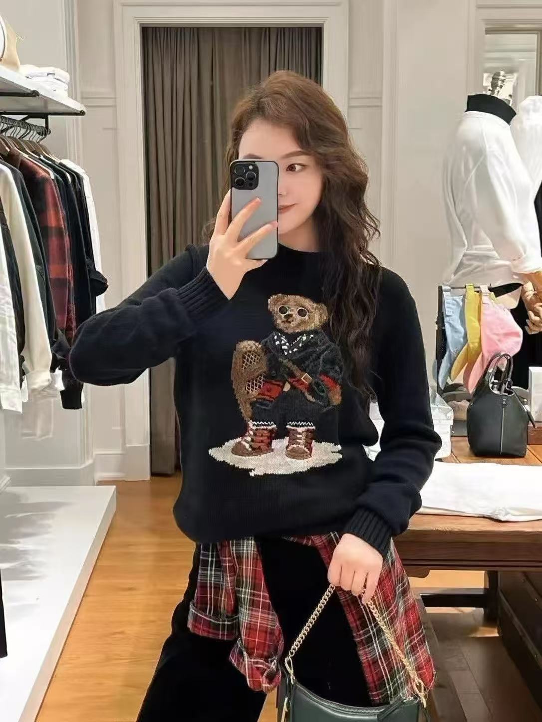 Embroidery Thread Yarn - Winter Unisex Knitted Sweater, Teddy Bear