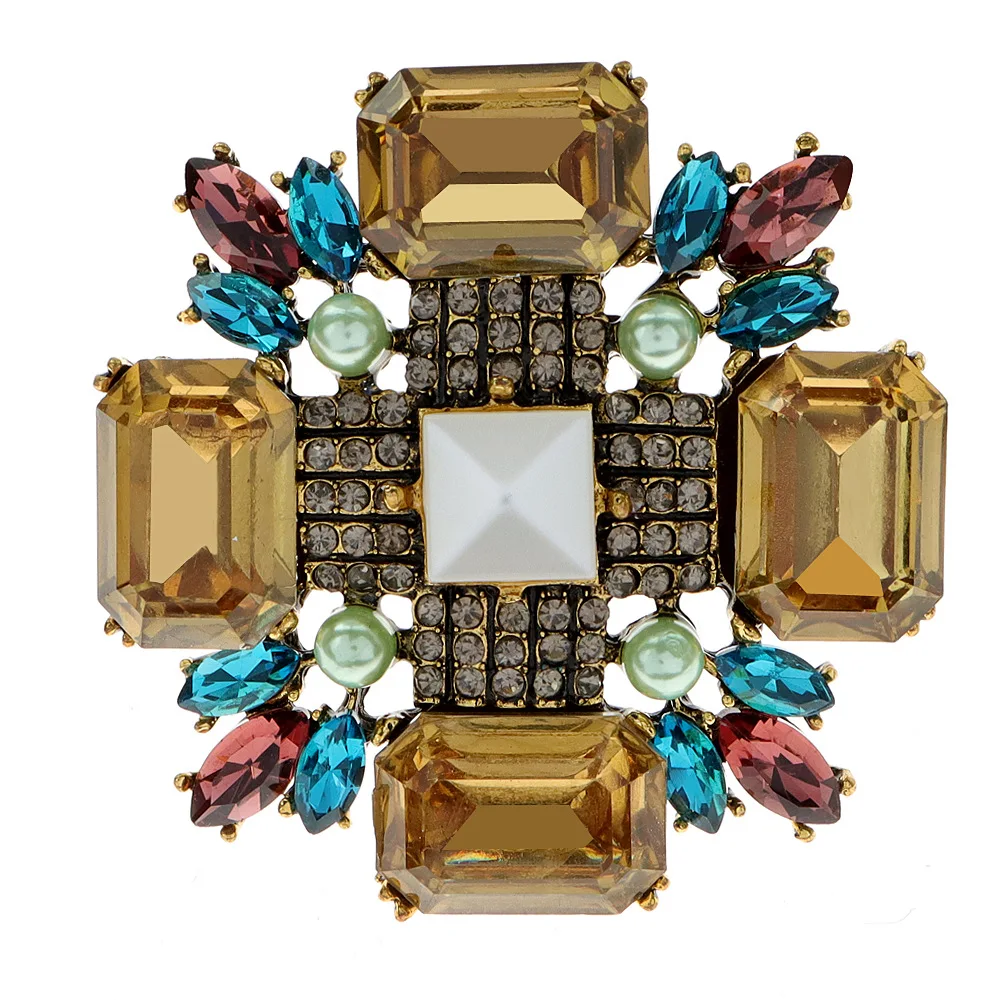 Embroidery Legacy - Jelly Colored Fashionable Geometric Cross Brooch