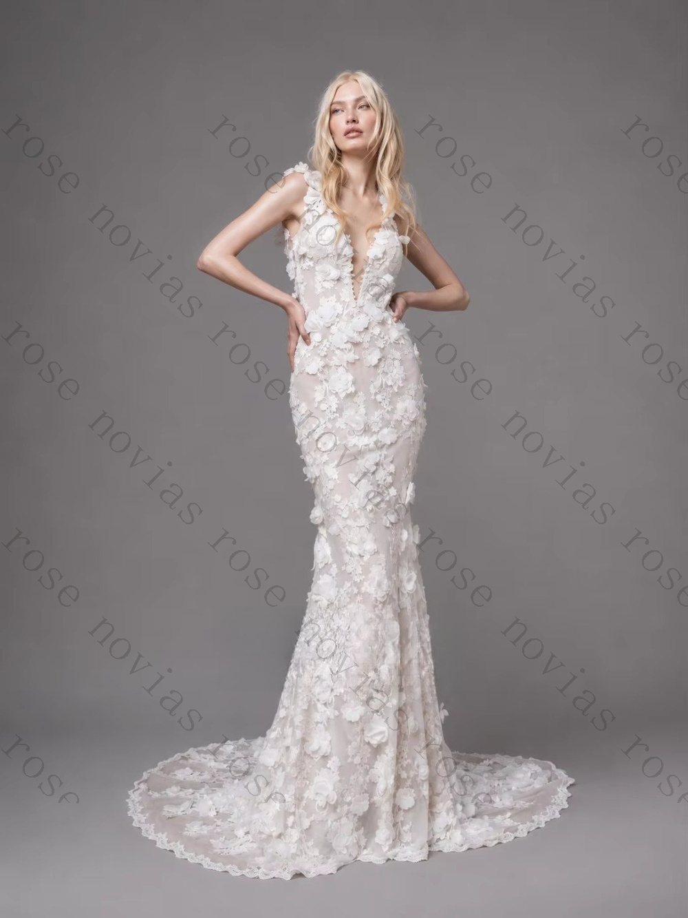 Embroidery Online Designs - Customized 3D Flower Lace Back Backless