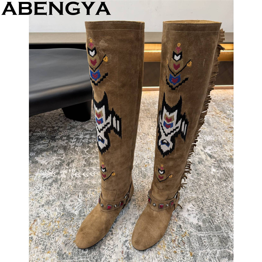 Embroidery Print - ABENGYA 2026 Winter New Knee High