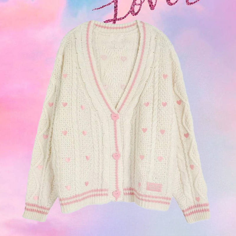 Embroidery Thread Yarn - Lover Cardigan with Pink Heart Button
