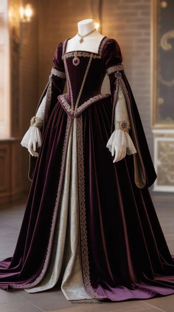 Embroidery Garments - Vintage Duchess Purple Prom Gown Masquerade