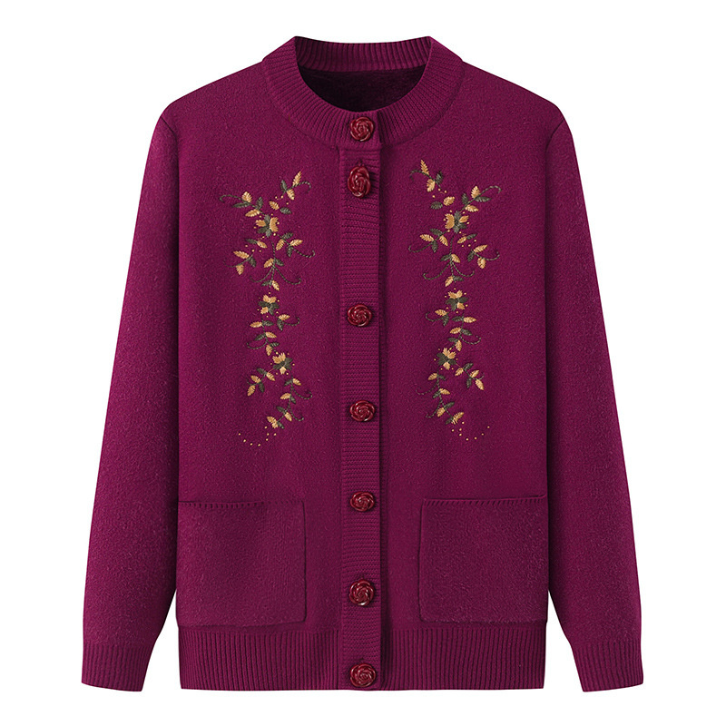 Embroidery Thread Yarn - Middle-age Women's Knitted Cardigan Coat Autumn