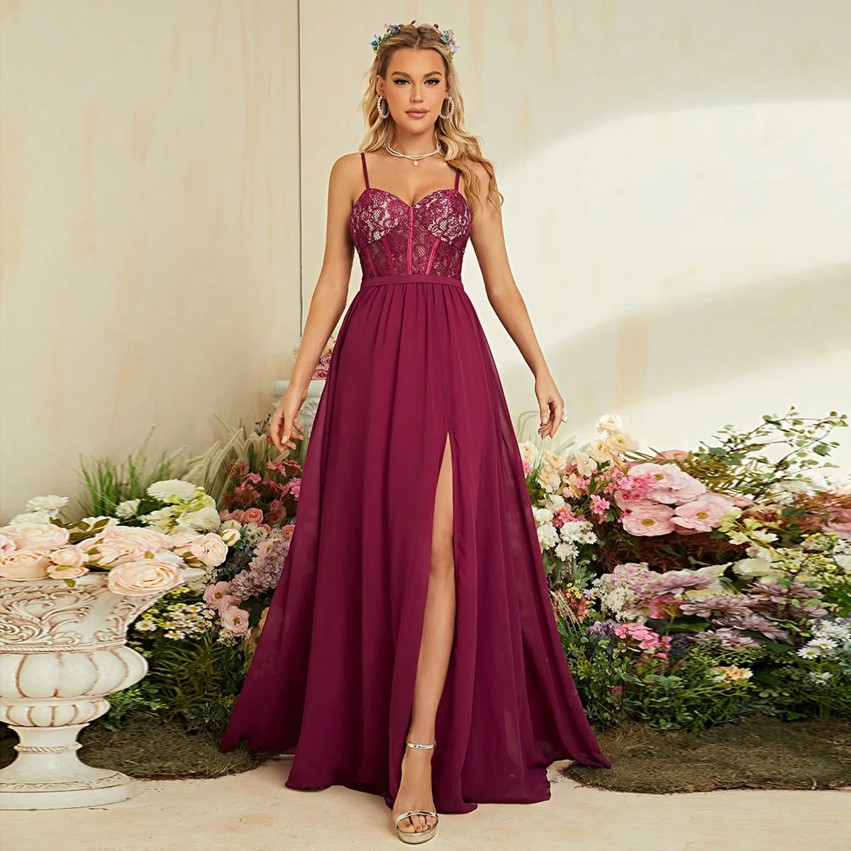 Solid color thin strap long ev - Embroidery Online Designs recension och pris