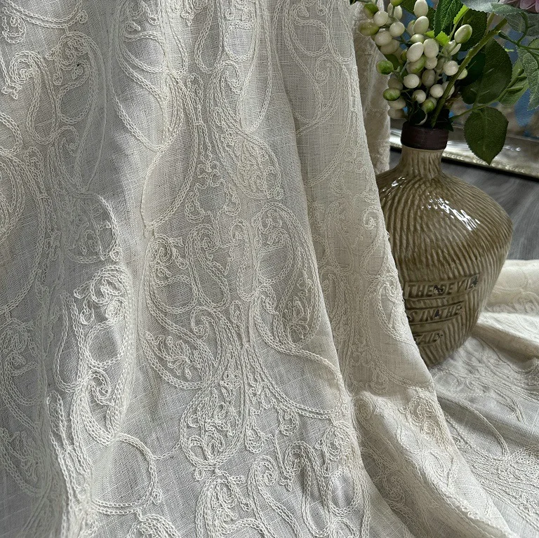 Pure linen base fabric with co - Embroidery Chain Stitch recension och pris