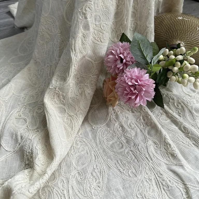 Pure linen base fabric with co - Embroidery Chain Stitch recension och pris