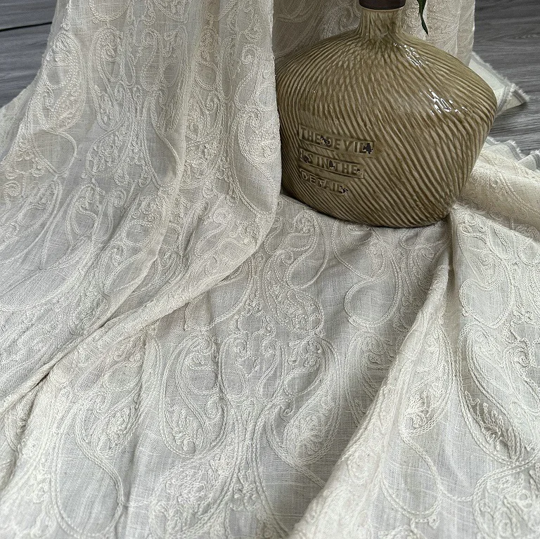 Pure linen base fabric with co - Embroidery Chain Stitch recension och pris