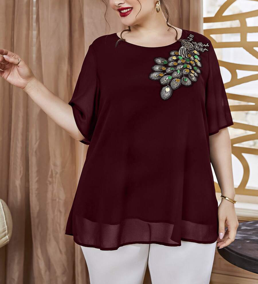 Plus Size Women's Embroidered  - Embroidery Blouse recension och pris