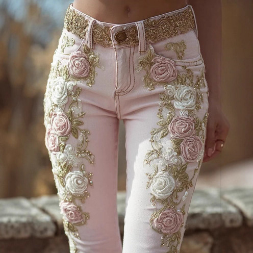 2026 Women's Retro Pink Rose E - Embroidery Print recension och pris