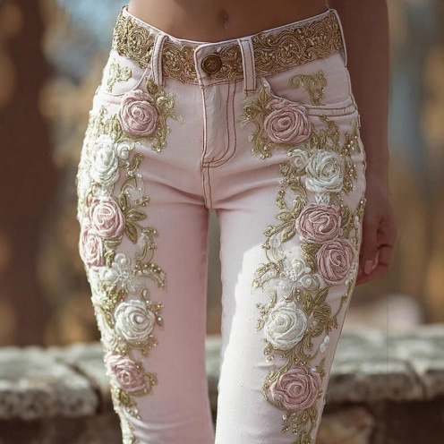2026 Women's Retro Pink Rose E - Embroidery Print recension och pris