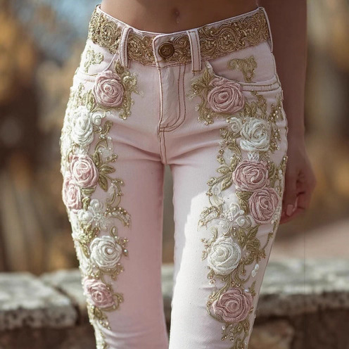 2026 Women's Retro Pink Rose E - Embroidery Print recension och pris