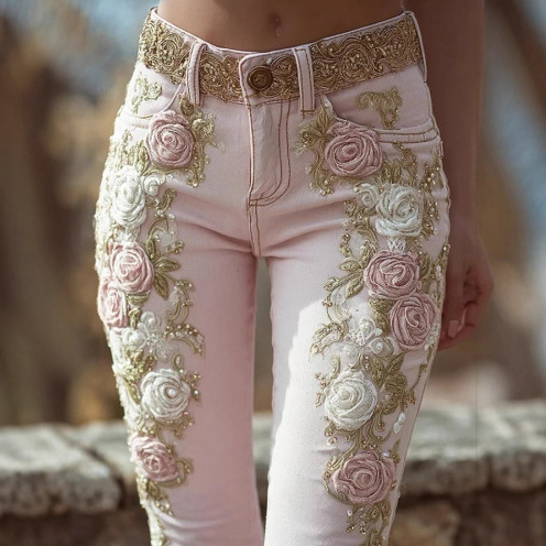 2026 Women's Retro Pink Rose E - Embroidery Print recension och pris