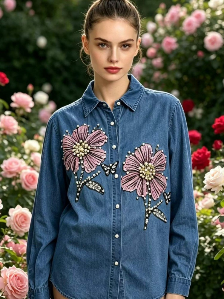 Women Denim Embroidery Blouses - Embroidery Blouse recension och pris