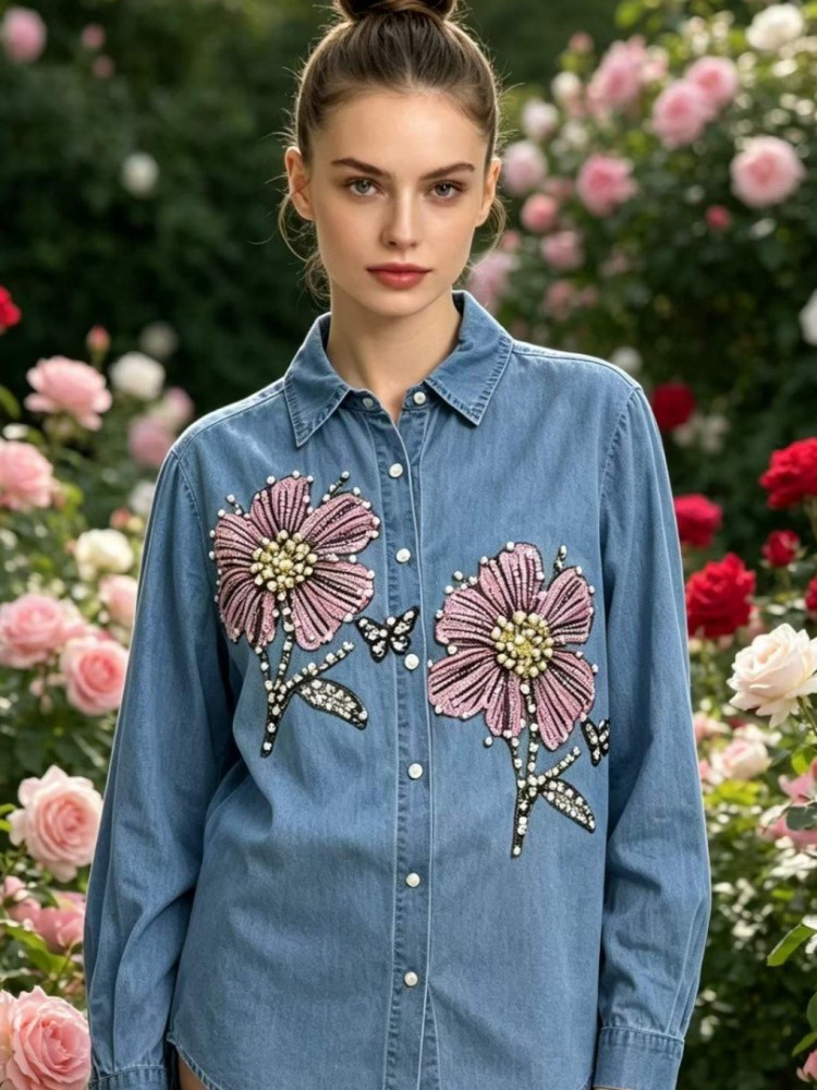 Women Denim Embroidery Blouses - Embroidery Blouse recension och pris