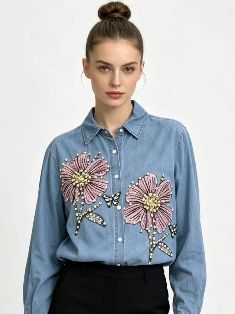 Women Denim Embroidery Blouses - Embroidery Blouse recension och pris