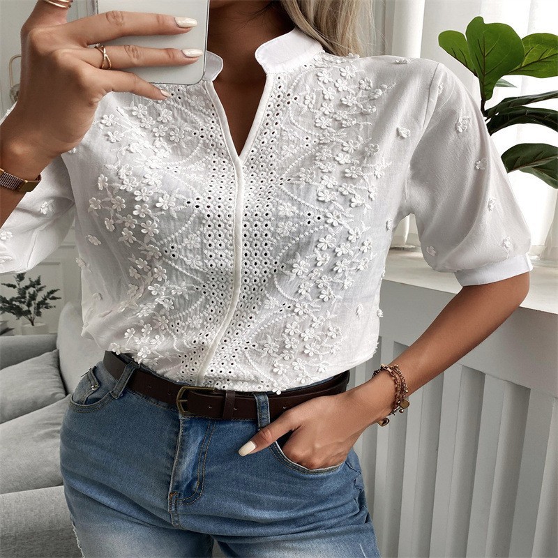 2026 Summer Women's Elegant Sh - Embroidery Blouse recension och pris