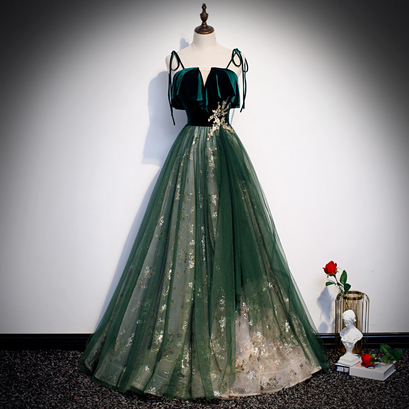 Emerald Green Velvet Top Tulle - Embroidery Gold recension och pris