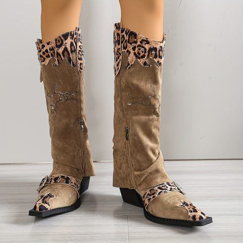 Retro Womens Knee High Boots F - Embroidery Print recension och pris